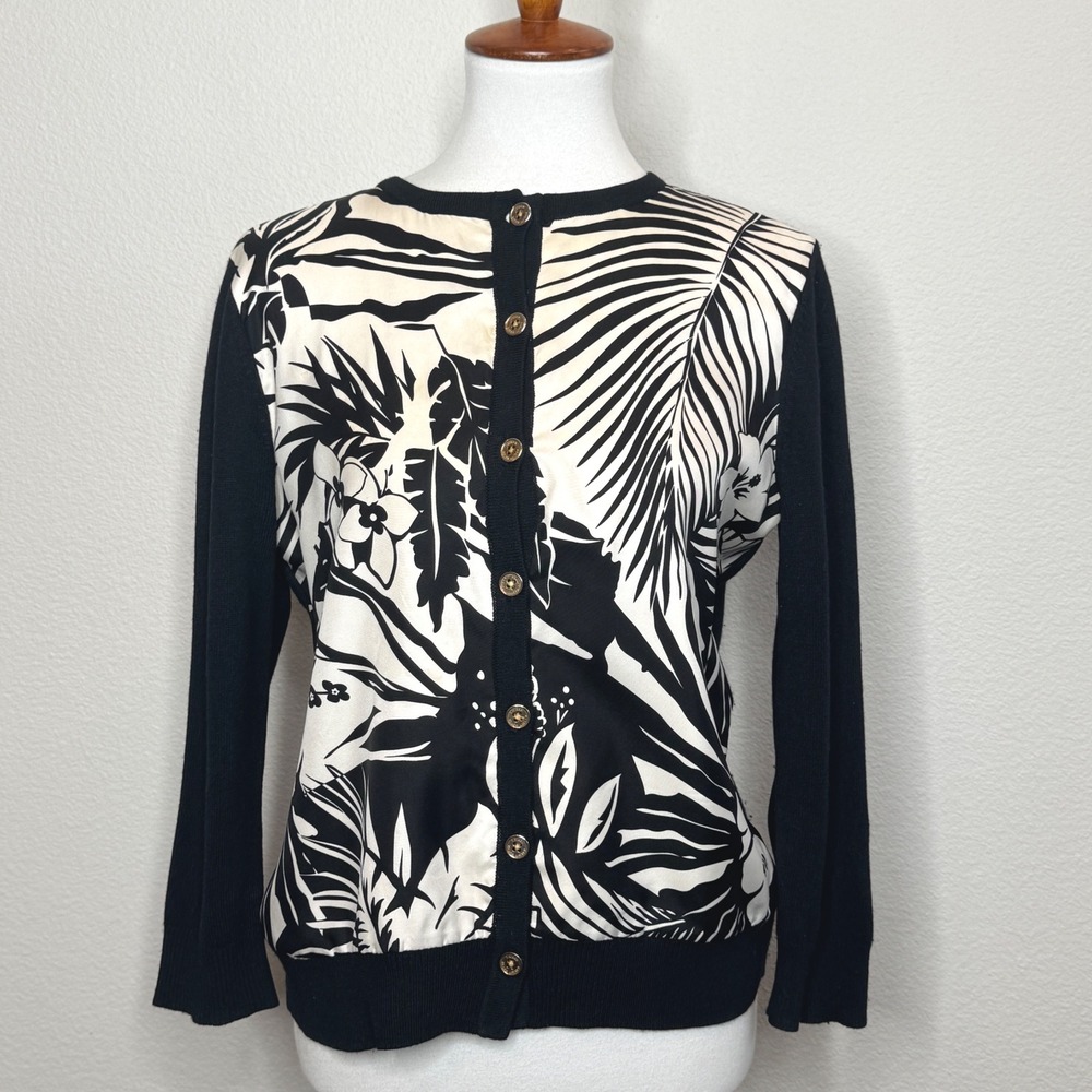 LAUREN RALPH LAUREN Silk Cashmere Women Cardigan Sweater MED Floral Quiet Luxury - Picture 1 of 8